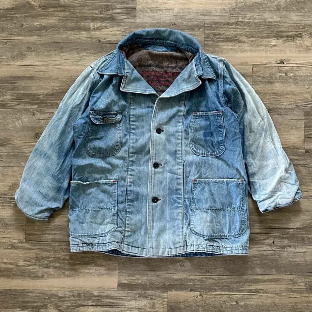 Vintage 40s 50s Denim Blanket Lined Chore Coat Size L/XL
